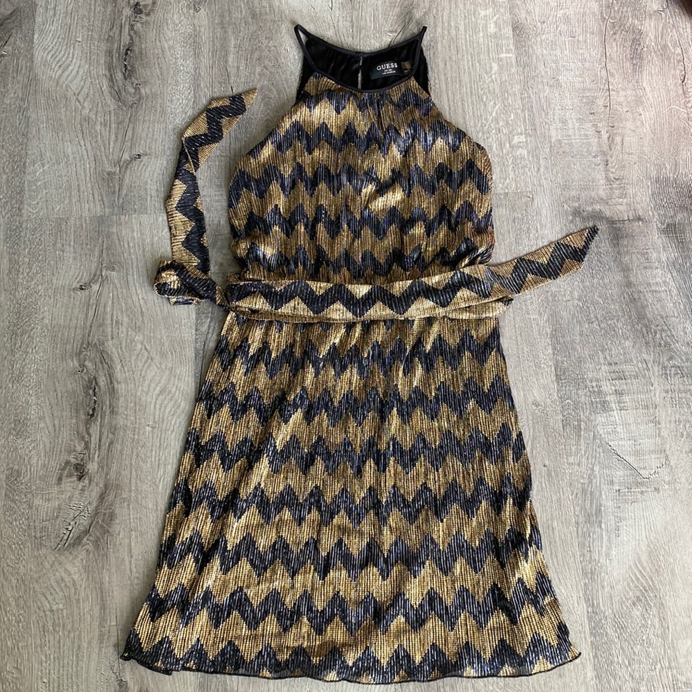 Guess - Black and Gold Culver Chevron Dress